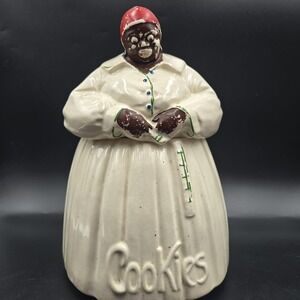 Vintage‎ McCoy 1940s Figural Woman Cookie Jar Pottery Raised Cookies